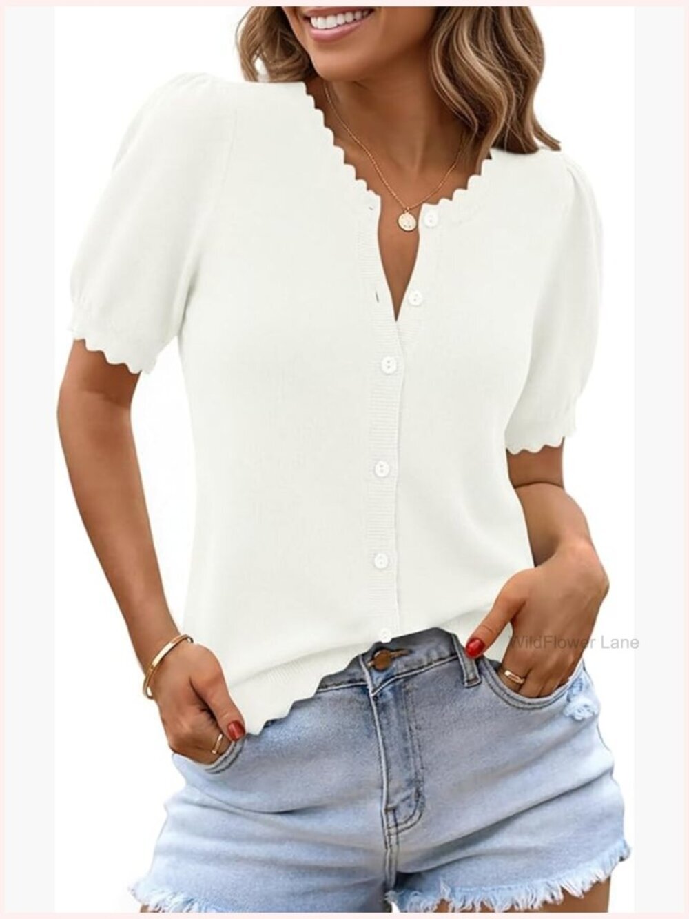 Puff Short Sleeve Cardigan Lightweight Button Down Knit Sweater Tops